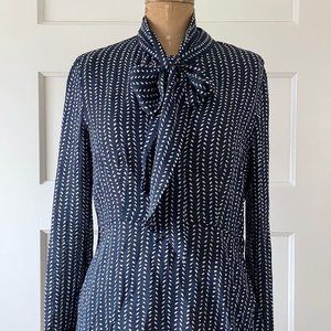 Women Nordstrom Navy Polka Dot Silk Bow Tunic Blouse - NWT - Sml/M